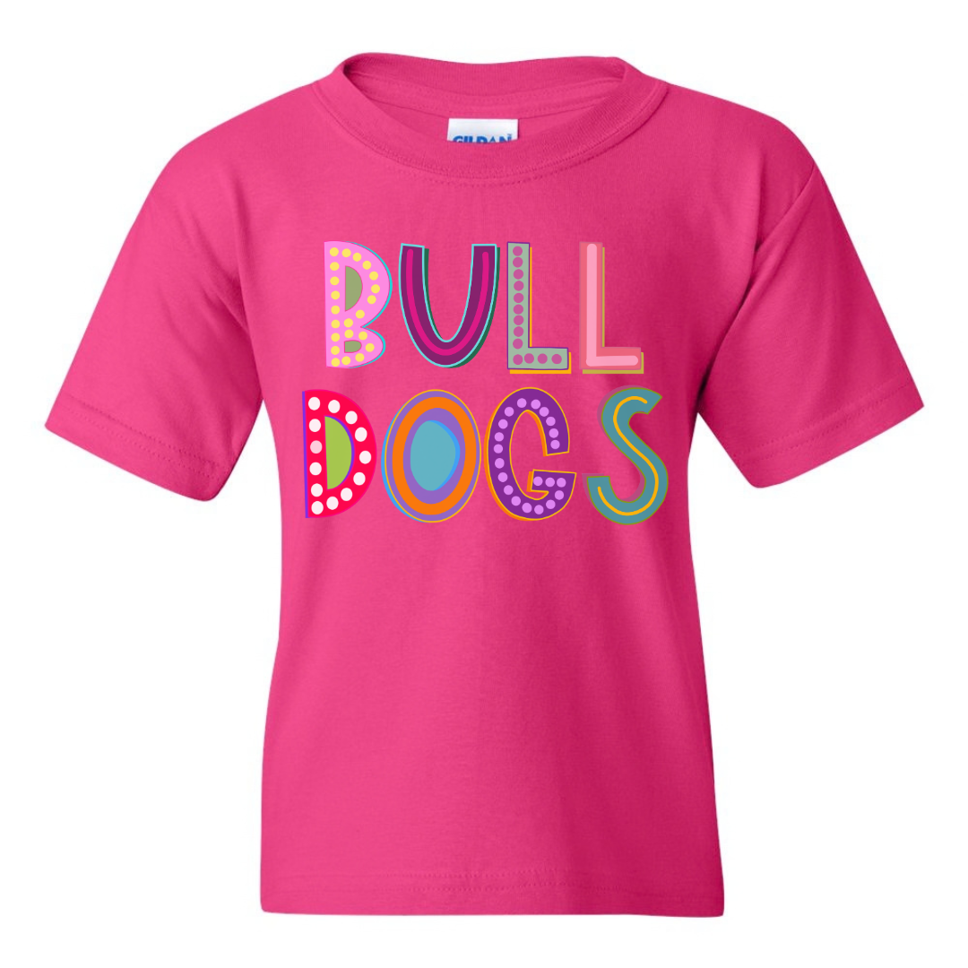 marquee bulldogs youth t shirt 5000b -heliconia- flatlay