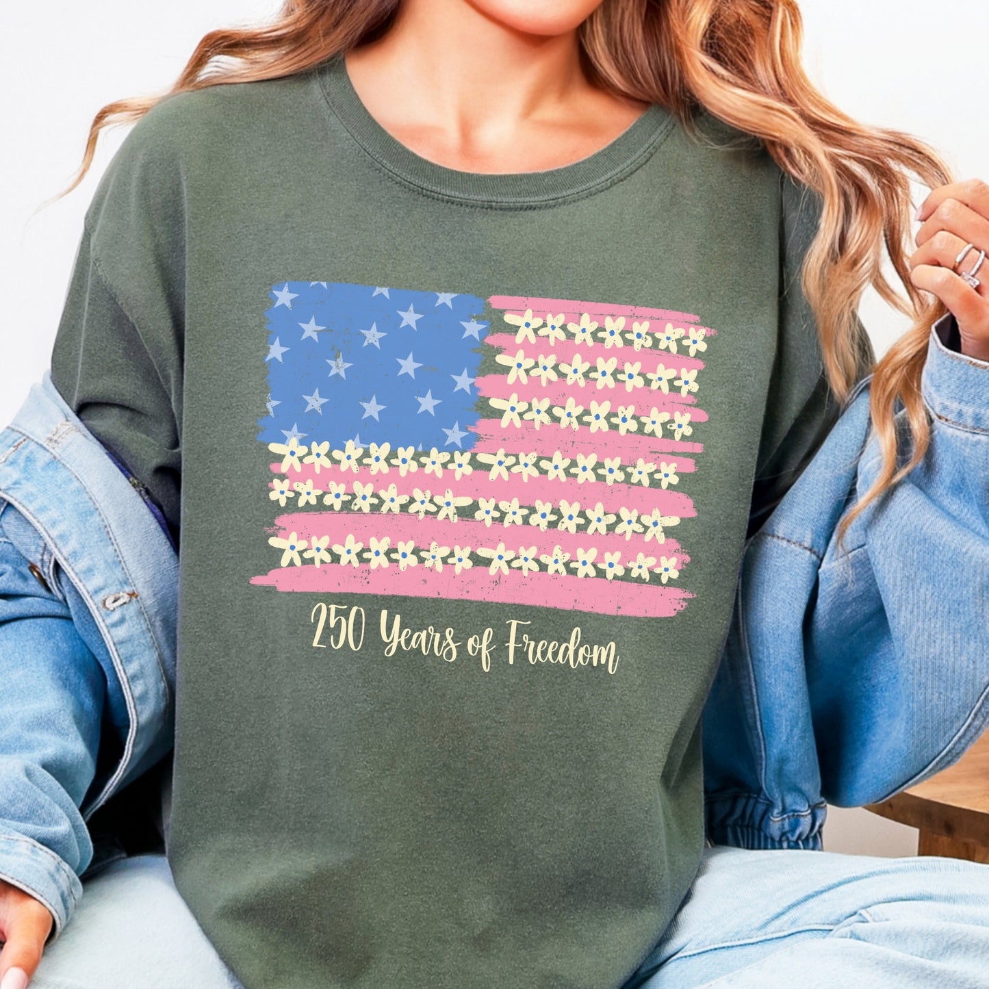 Floral American Flag 250 Years of Freedom T-Shirt | Patriotic Comfort Colors Tee