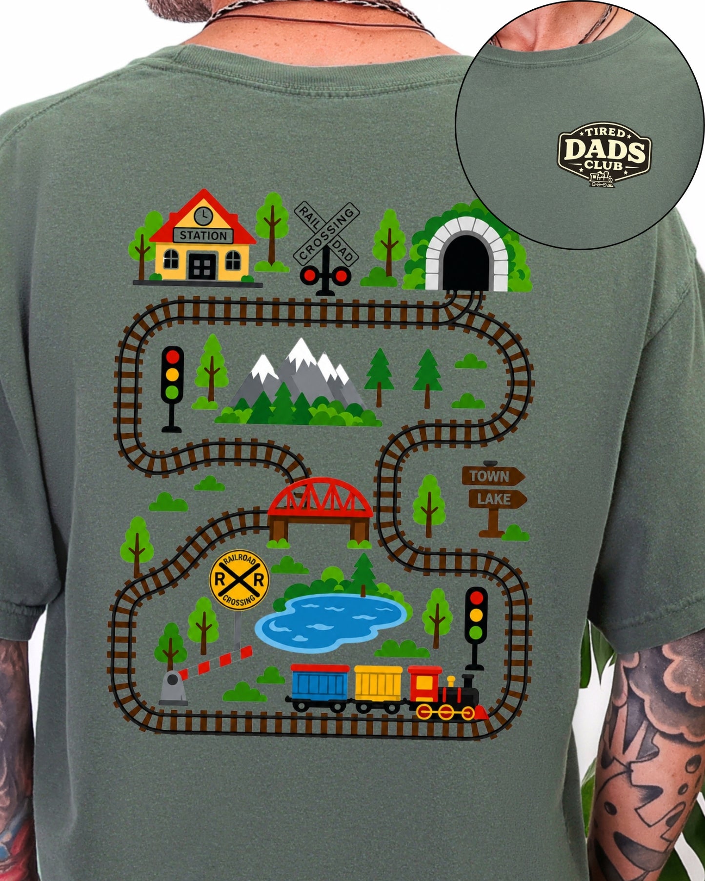 Tired Dads Club Train Shirt, Play Mat Tshirt for Dad, Interactive Tee, Fun Dad Gift, Train Engineer Shirt, Sensory Play Tee