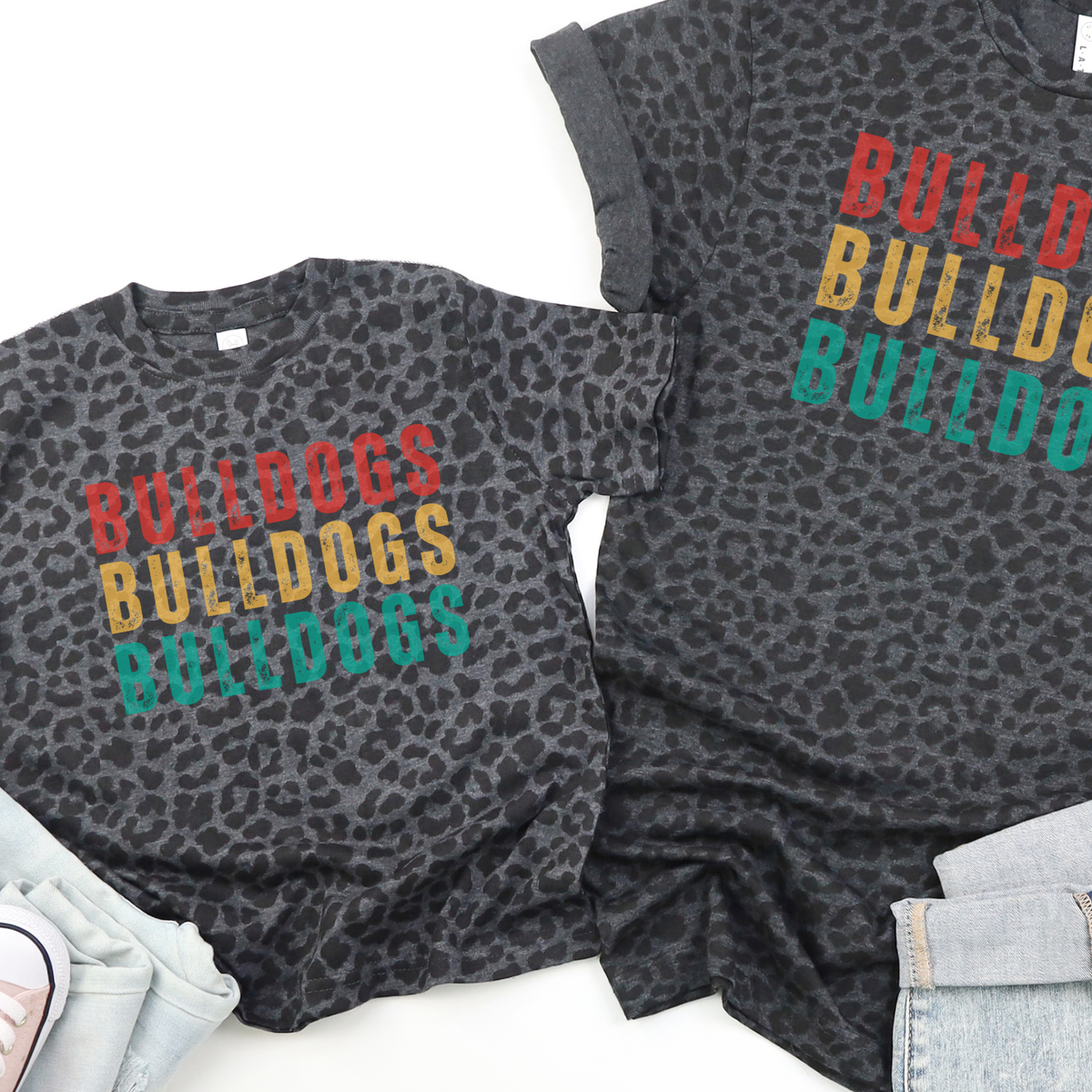 Youth and adult Black Leopard Bulldogs graphic T-shirts