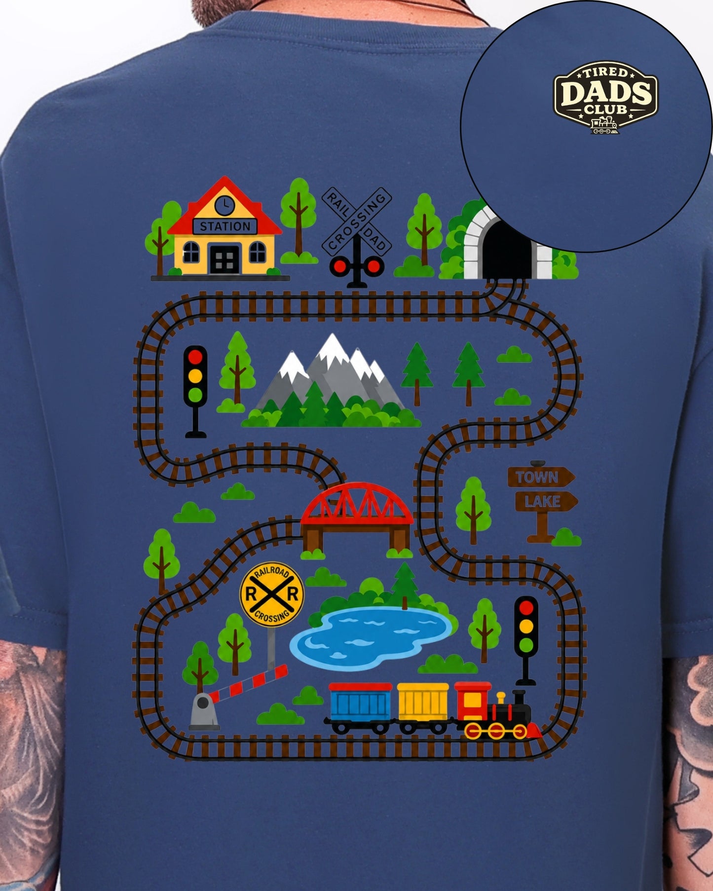 Tired Dads Club Train Shirt, Play Mat Tshirt for Dad, Interactive Tee, Fun Dad Gift, Train Engineer Shirt, Sensory Play Tee