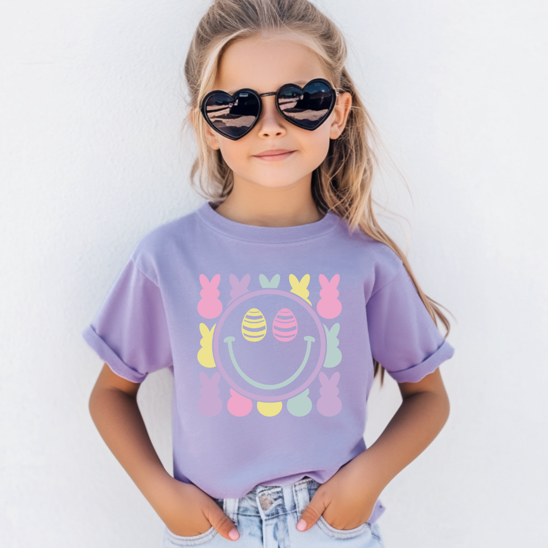 Peeps smiley youth graphic T-shirt in Dark Lavendar