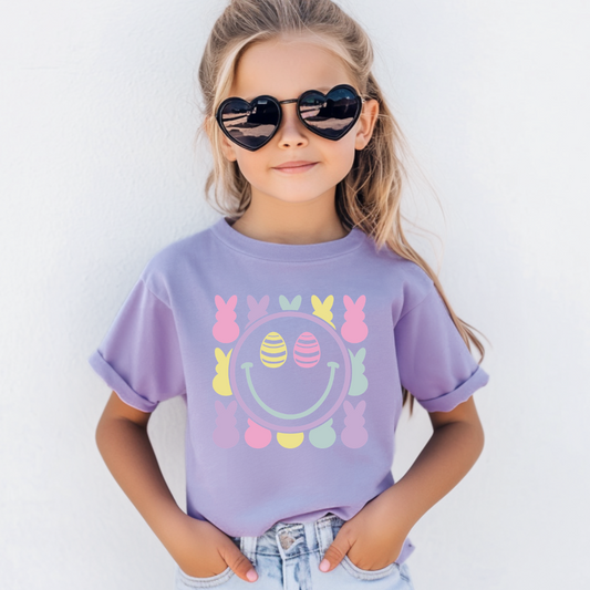Peeps smiley youth graphic T-shirt in Dark Lavendar