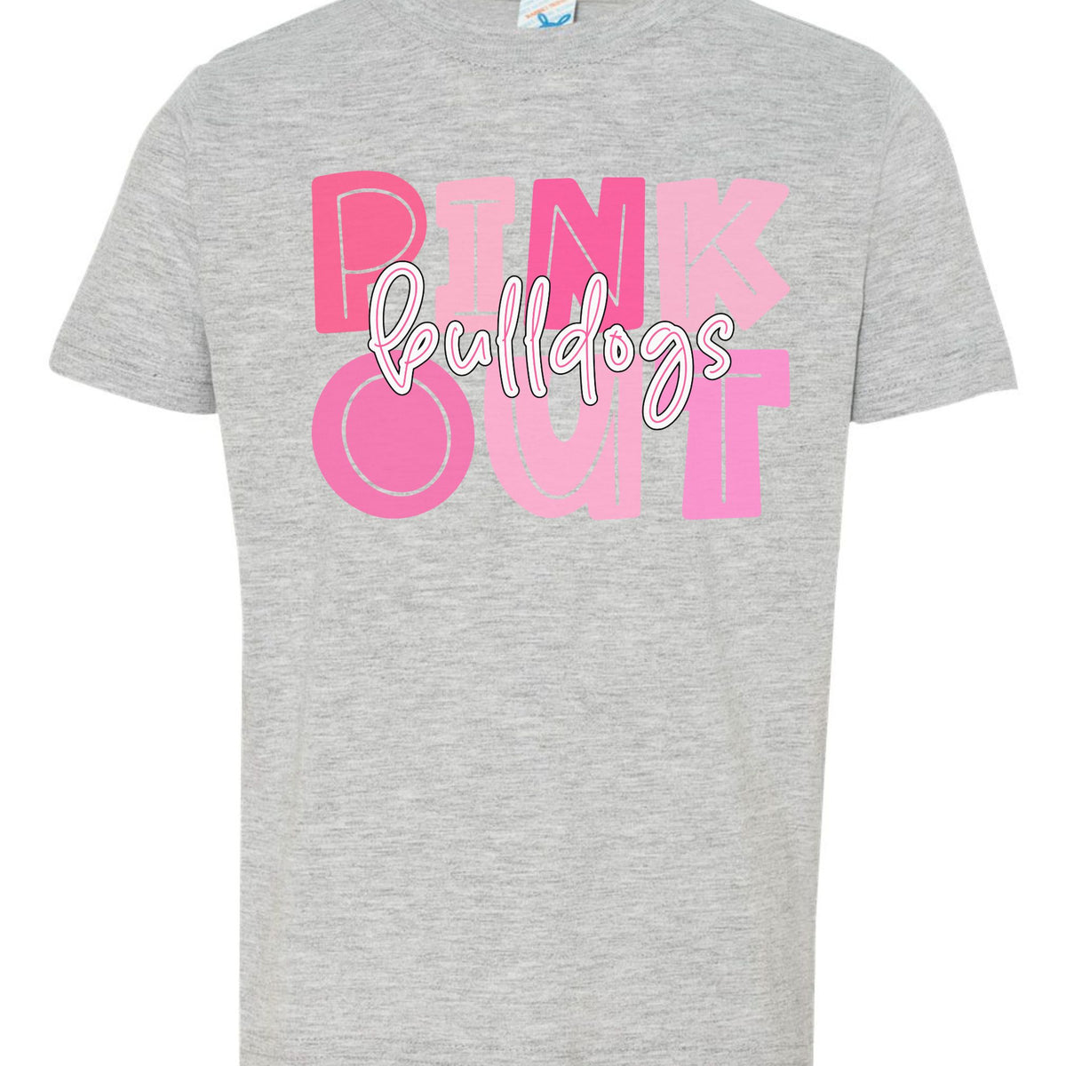 pink out bulldogs toddler t shirt rabbit skins -grey- flatlay