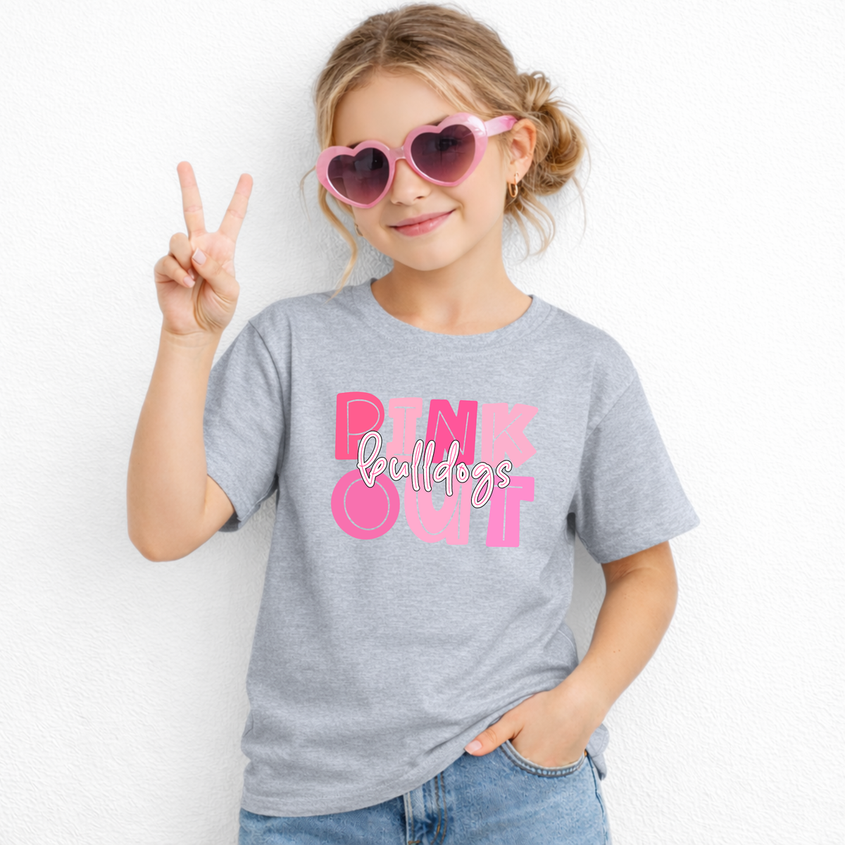 pink out bulldogs youth t shirt 5000b - grey - girl lifestyle