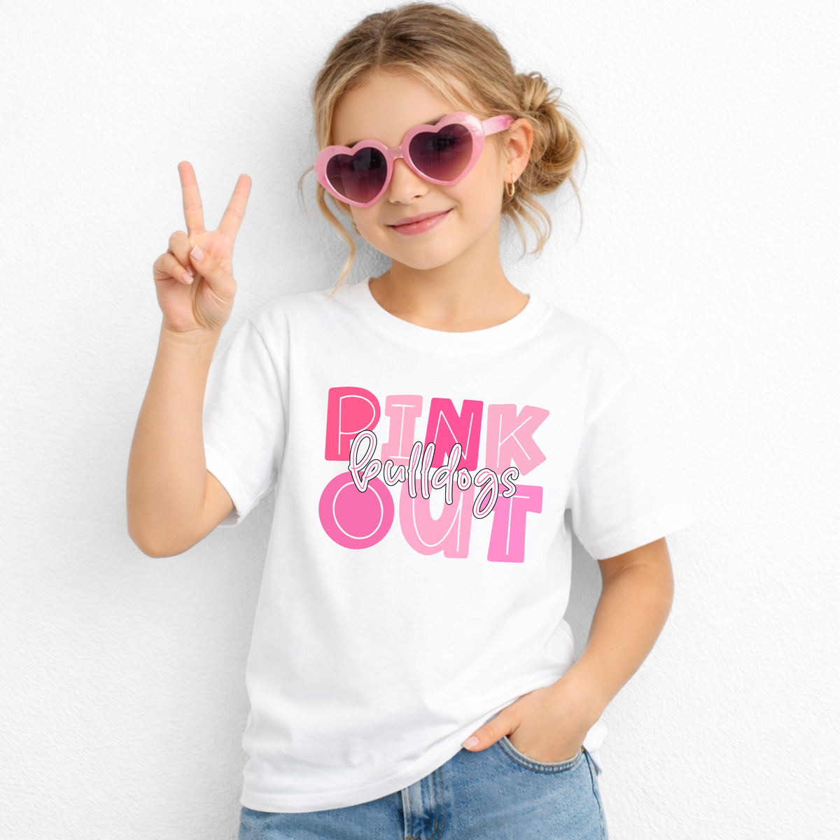 pink out bulldogs youth t shirt 5000b -white- girl lifestyle