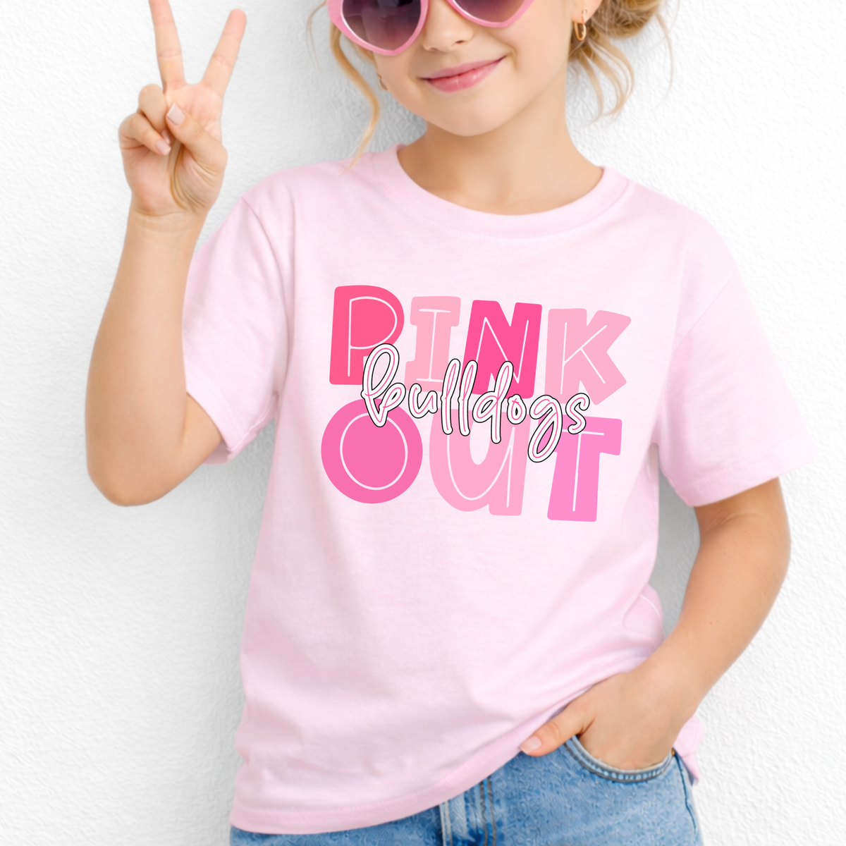 pink out bulldogs youth t shirt gildan 5000B -light pink- girl lifestyle