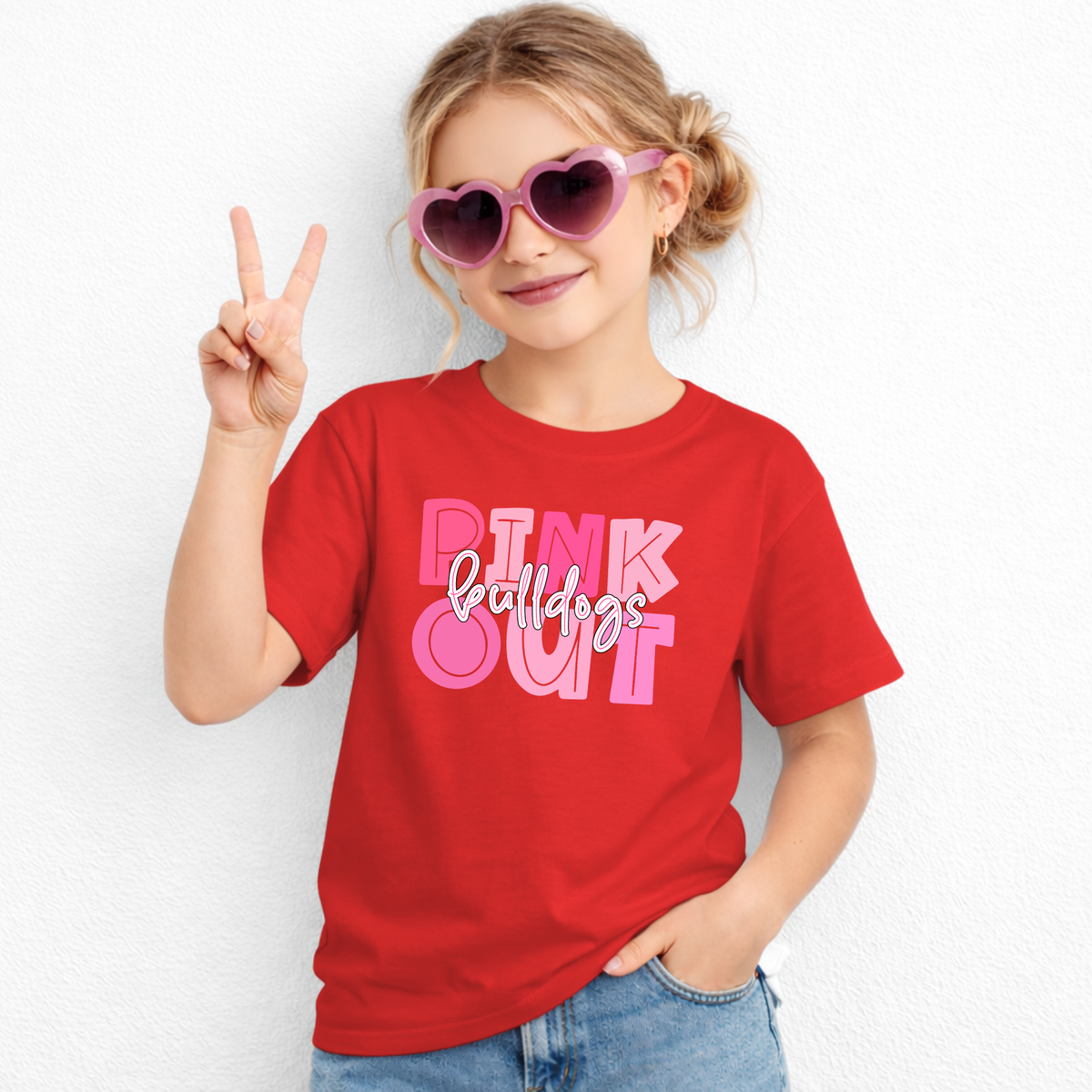 pink out bulldogs youth t shirt gildan 5000B -red- girl lifestyle