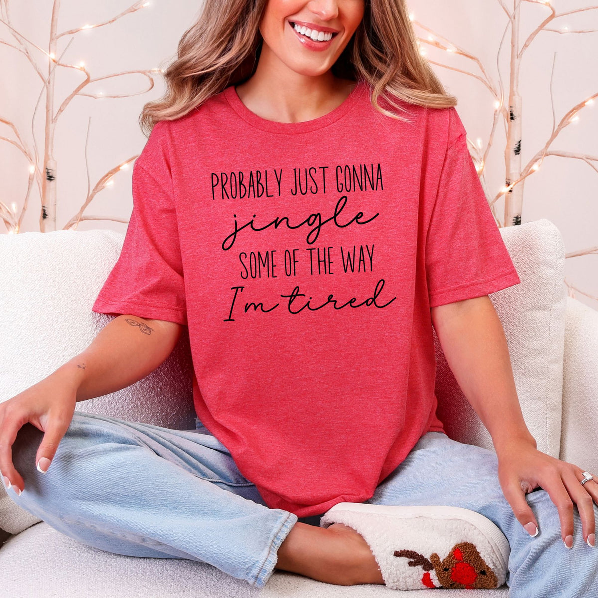 Probably Just Gonna Jingle Christmas T-Shirt in Heather Red