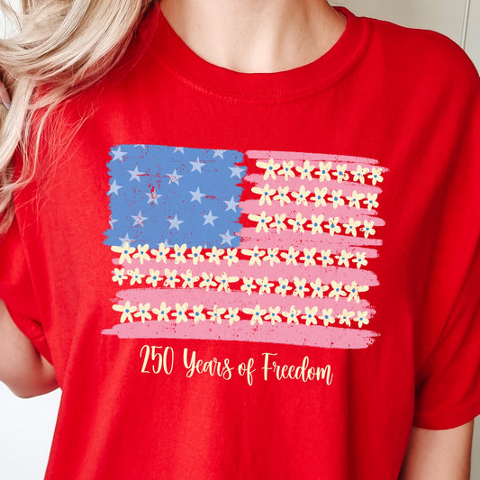 Floral American Flag 250 Years of Freedom T-Shirt | Patriotic Comfort Colors Tee