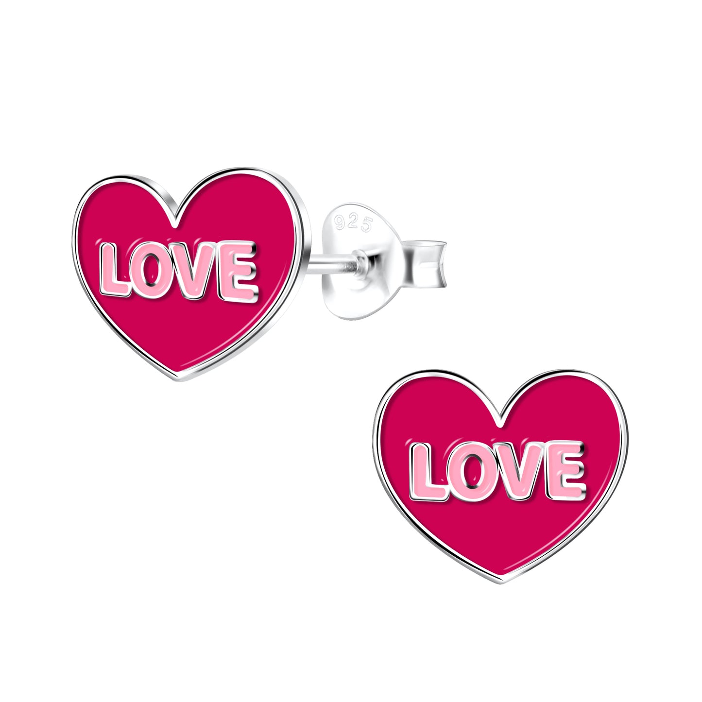 Red Love Heart Sterling Silver Heart Stud Earrings