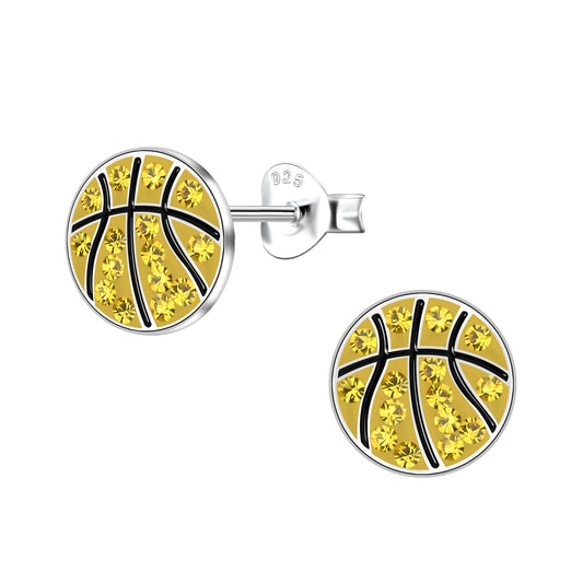 Basketball sterling silver Rhinestone stud earring  (white)