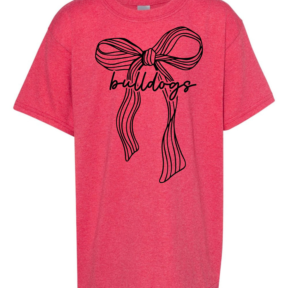 Ribbon bow Bulldogs youth T-shirt in Heather Red - Gildan 5000B flat lay