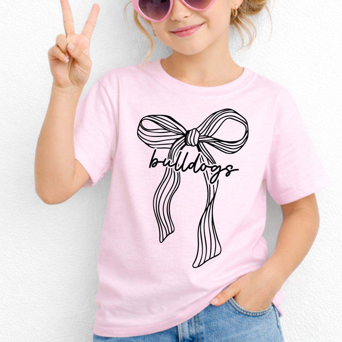 Ribbon bow Bulldogs youth T-shirt in Light Pink - Gildan 5000B lifestyle image