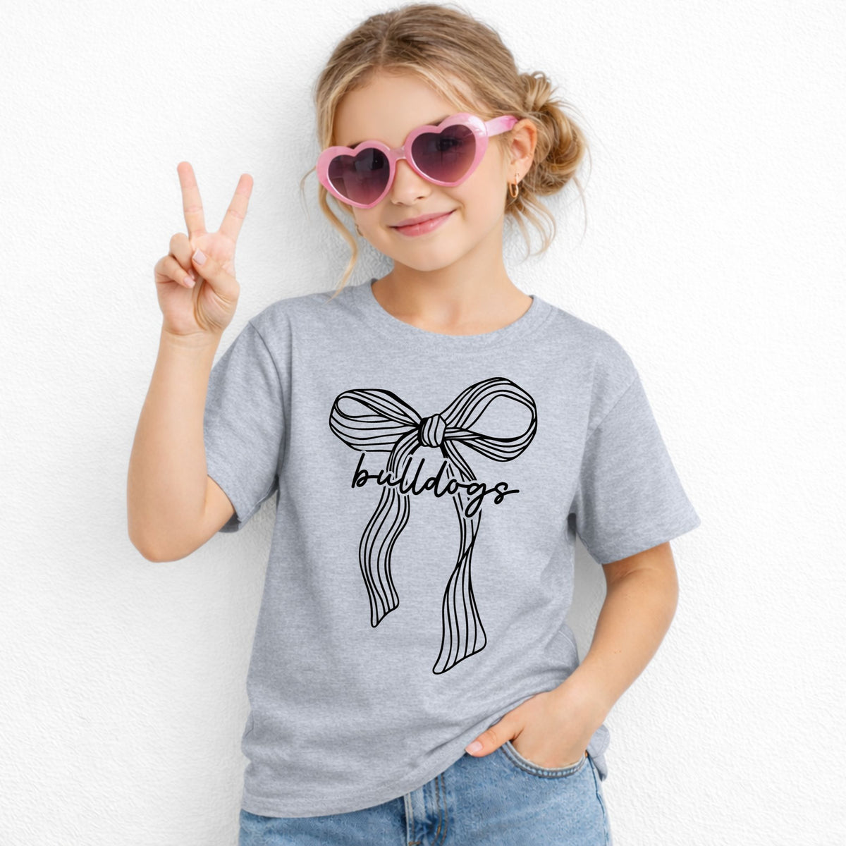 Ribbon bow Bulldogs youth T-shirt in Sport Grey - Gildan 5000B lifestyle image