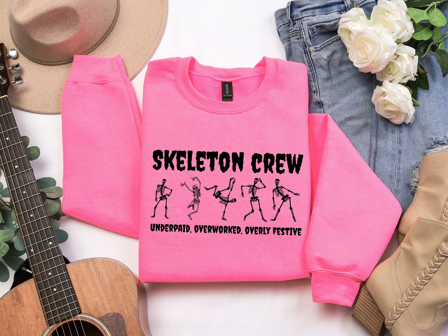 Skeleton Crew Sweatshirt – Overworked & Overly Festive