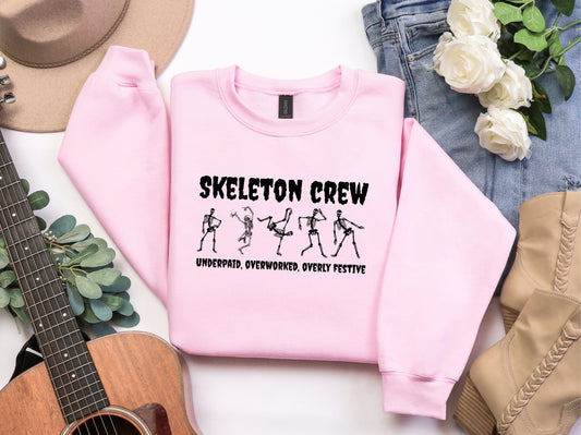 Skeleton Crew Sweatshirt – Overworked & Overly Festive