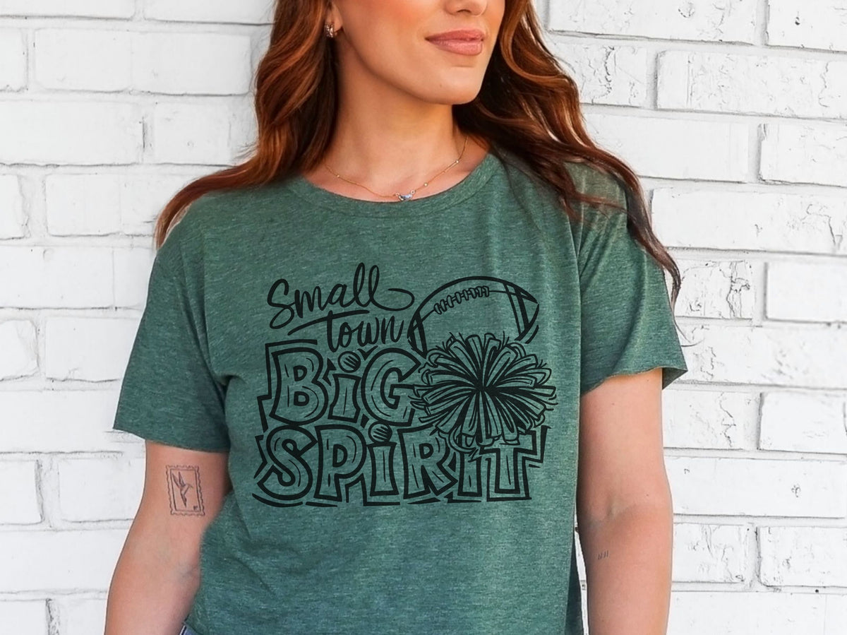 small town big spirit unisex t shirt small town big spirit football cheer tshirt envy green next level 6200 tshirt