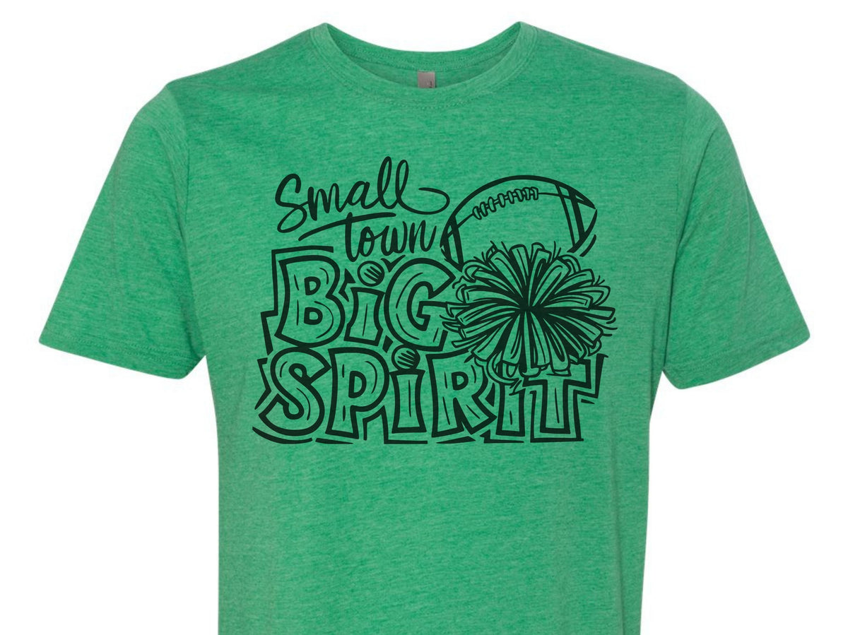 small town big spirit unisex t shirt small town big spirit football cheer tshirt envy green  next level 6200 tshirt