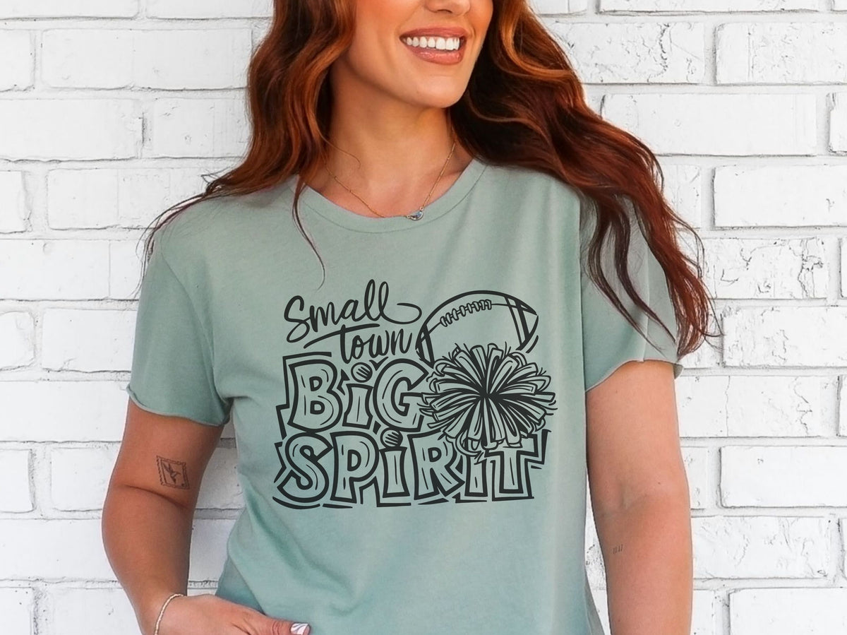 small town big spirit unisex t shirt small town big spirit football cheer tshirt stonewash green next level 6200 tshirt