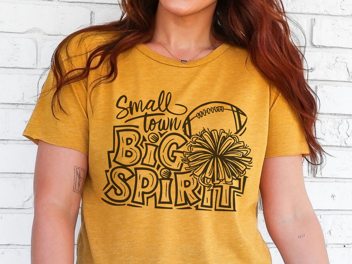 small town big spirit unisex t shirt small town big spirit football cheer tshirtantique gold next level 6200 tshirt