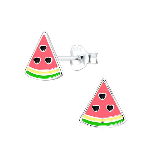 Sterling Silver Watermelon Slice Valentine Stud Earrings