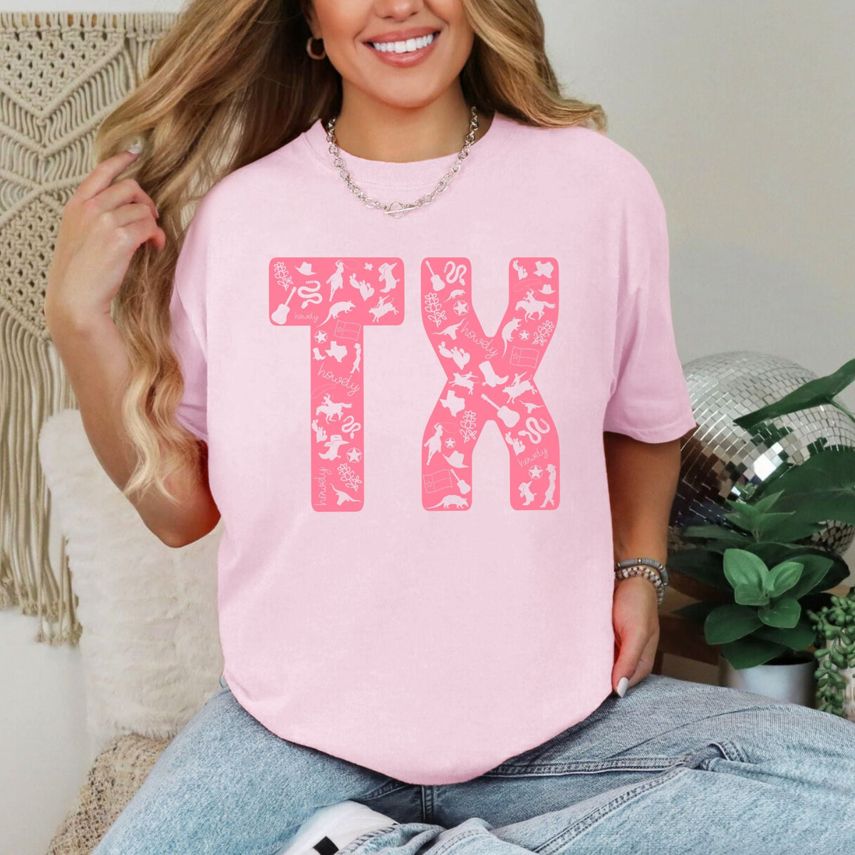 Texas symbols TX graphic T-shirt in Blossom