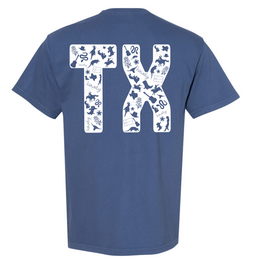 Texas symbols TX graphic T-shirt in China Blue