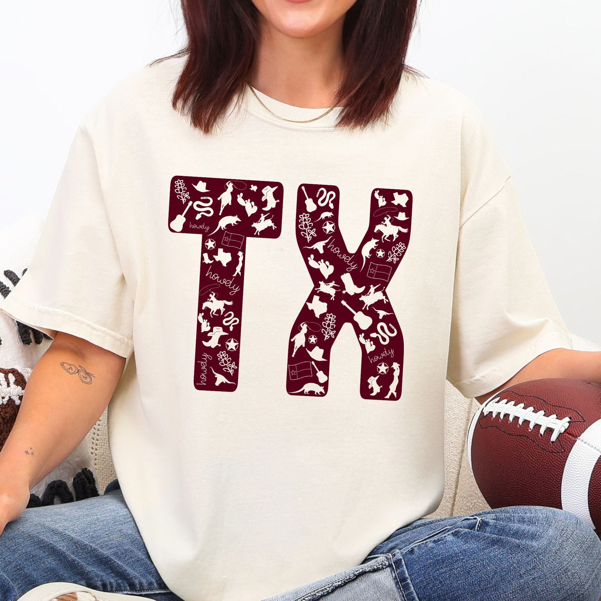 Texas symbols TX graphic T-shirt in Ivory