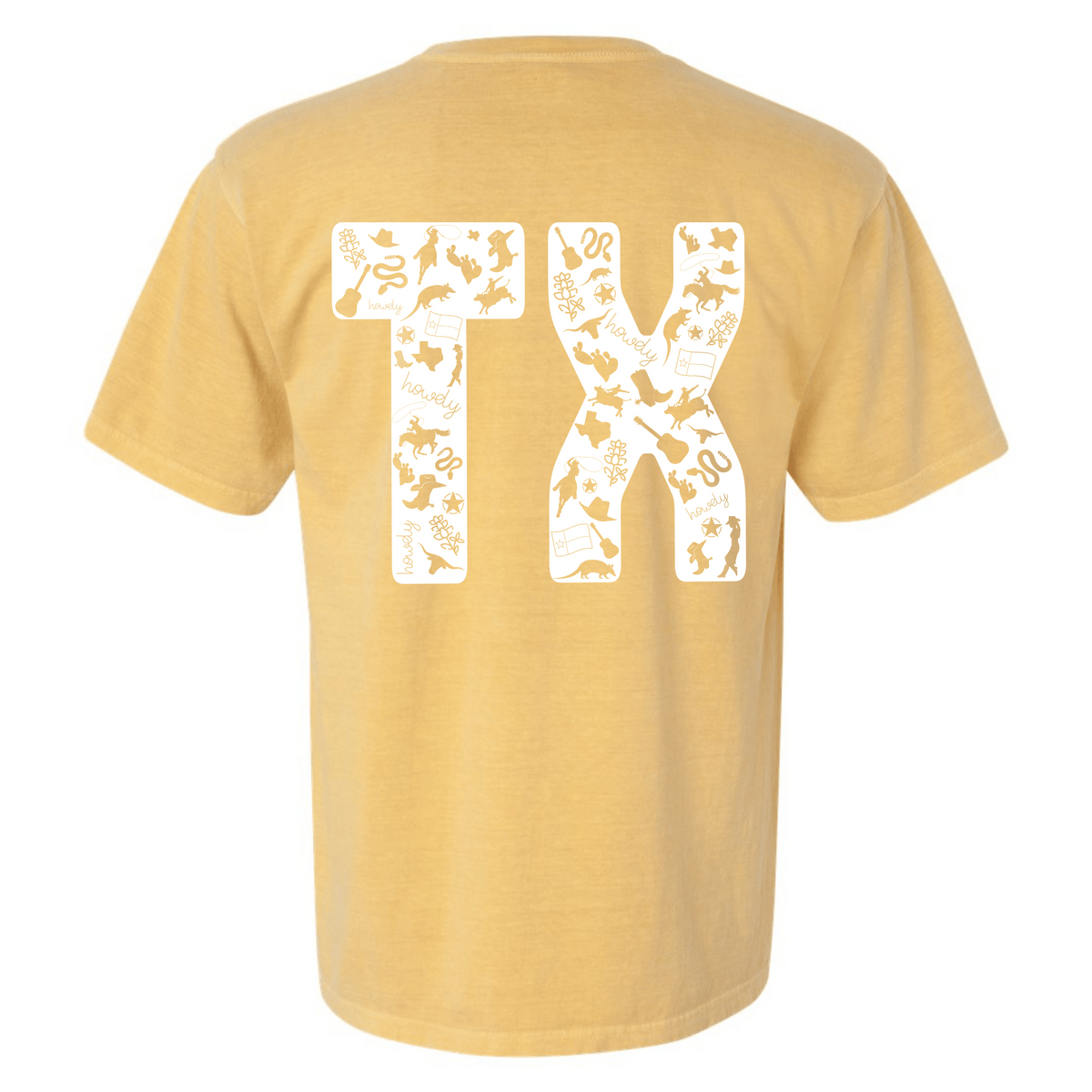 Texas symbols TX graphic T-shirt in Mustard