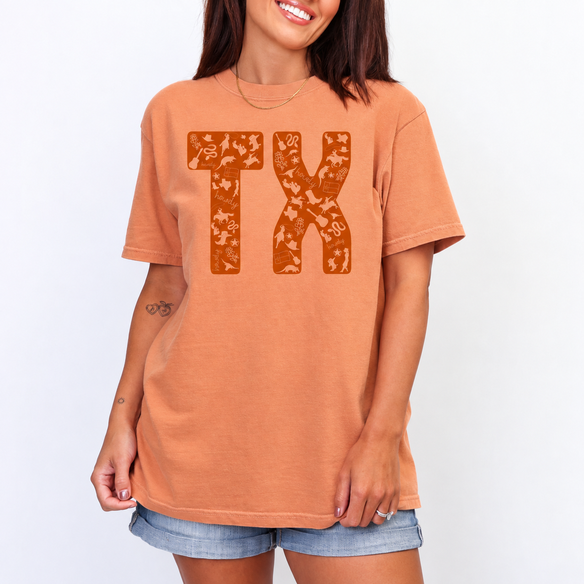 Texas symbols TX graphic T-shirt in Terracotta