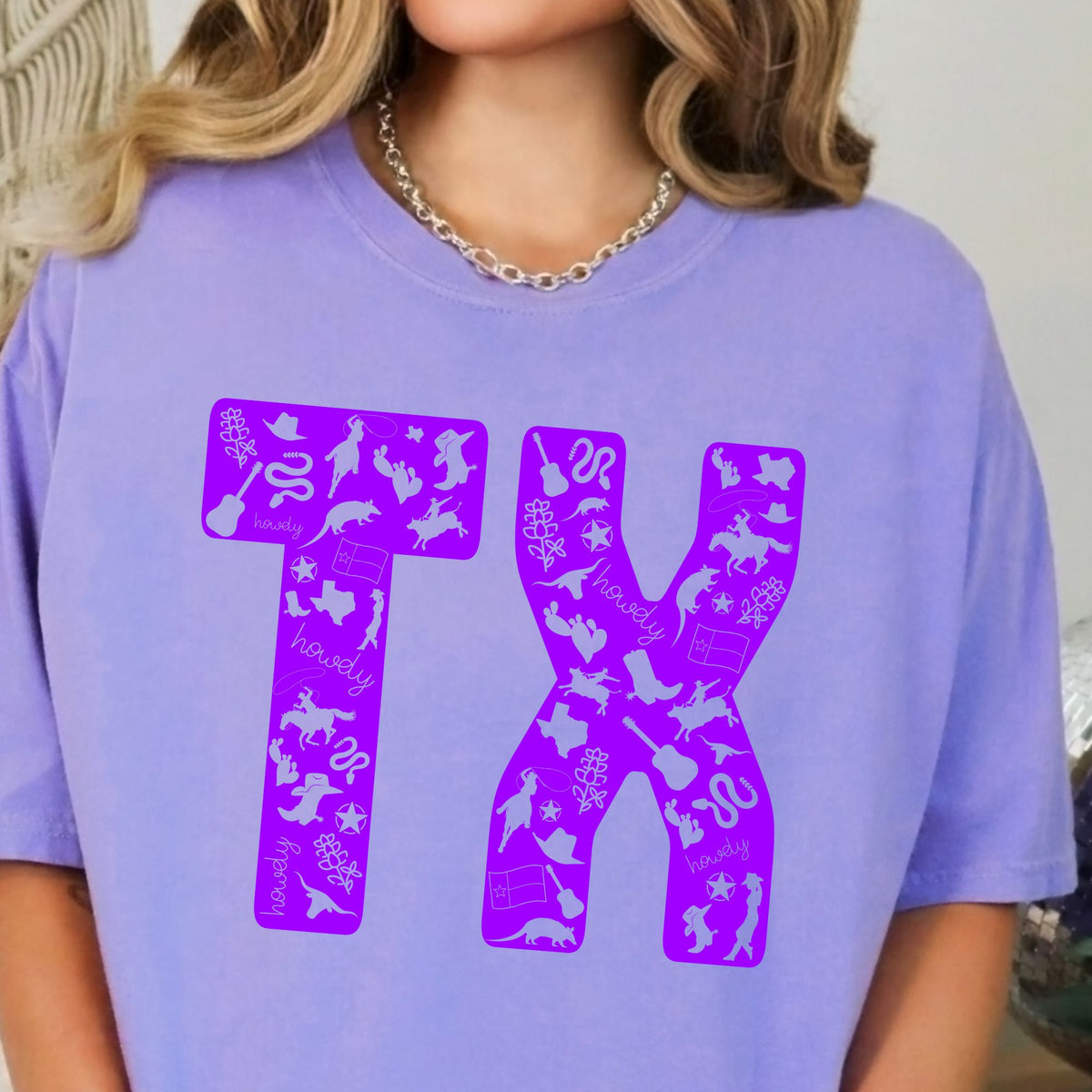 Texas symbols TX graphic T-shirt in Violet