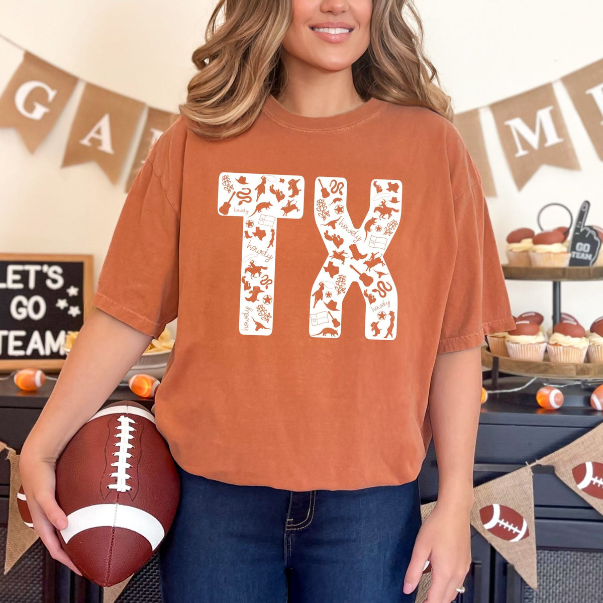 Texas symbols TX graphic T-shirt in Yam