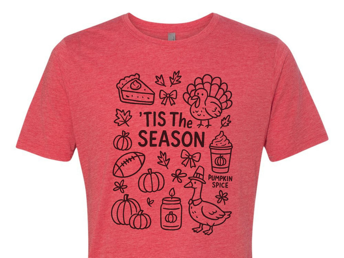 ’Tis the Season doodle Thanksgiving T-shirt in Red
