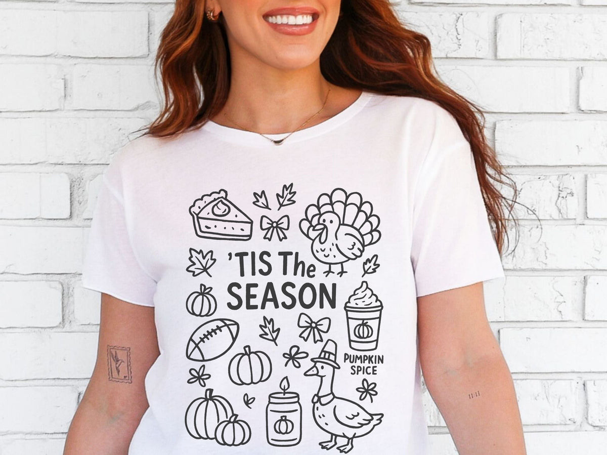 ’Tis the Season doodle Thanksgiving T-shirt in White