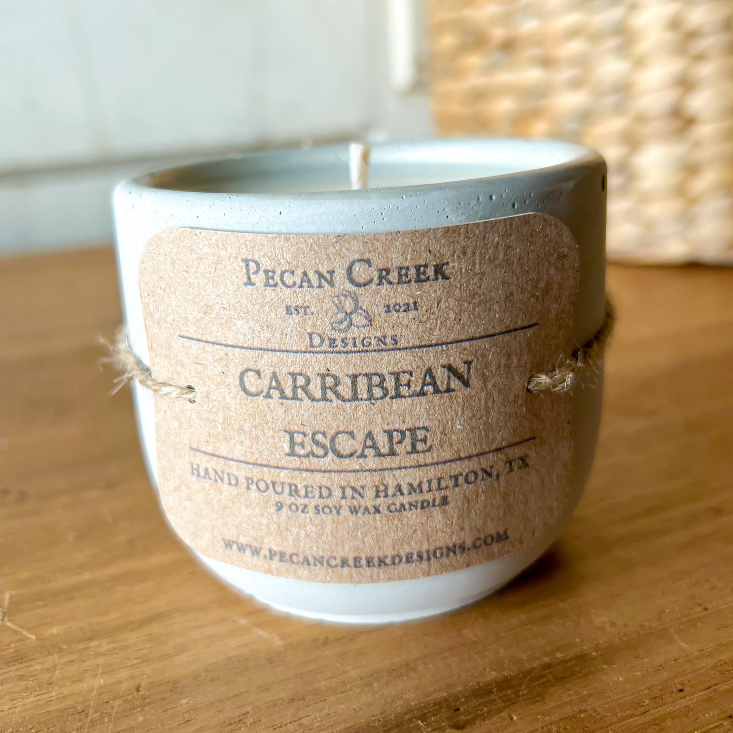 12 ounce concrete Carribean Escape hand-poured soy wax candle