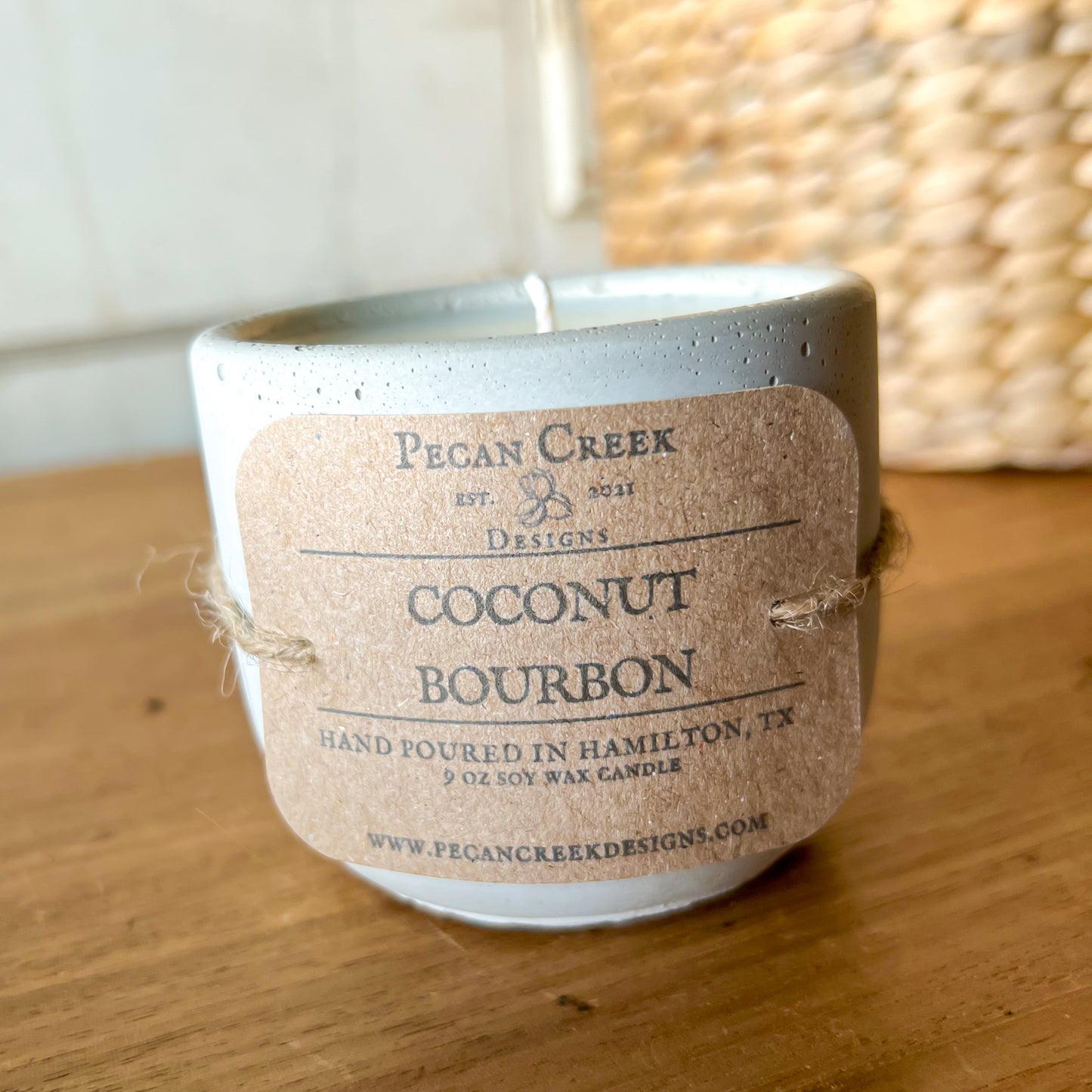 12 ounce concrete Coconut Bourbon handpoured soy wax candle