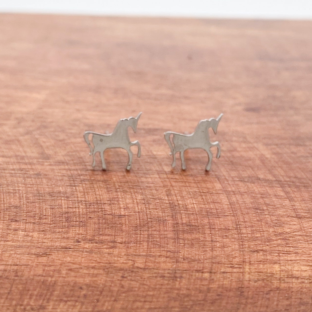 Silver Tone Unicorn Stud Earring