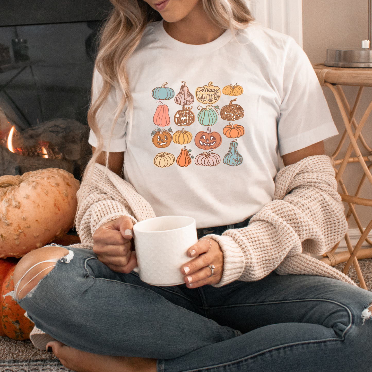 Trendy Groovy Women's Multiple Pumpkins Fall Tshirt