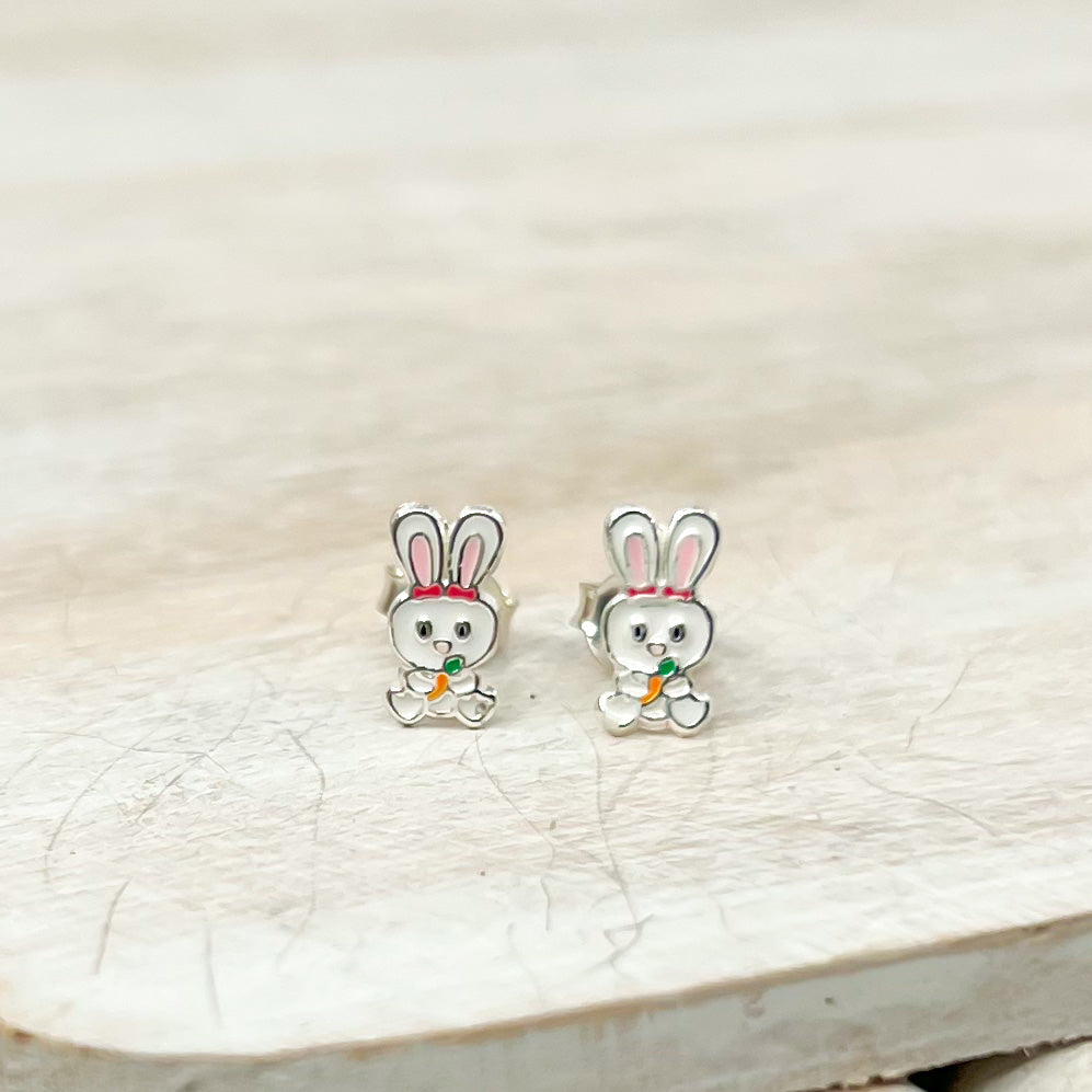 White Bunny Easter Sterling Earrings