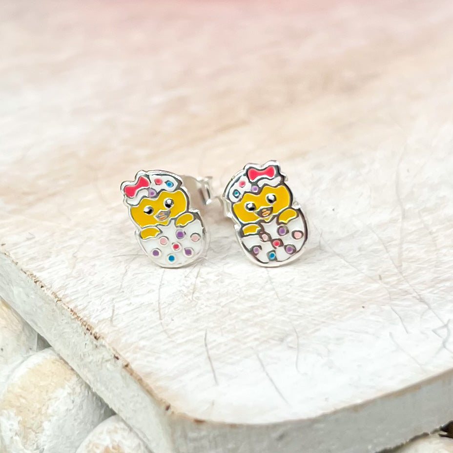 Easter Egg Chick Sterling Earrings No