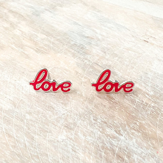 Red Love Sterling Silver Stud Earrings