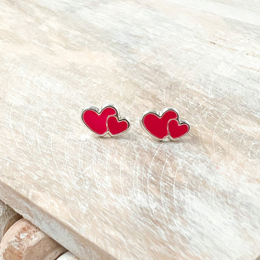 Red Heart Sterling Silver Stud Earrings