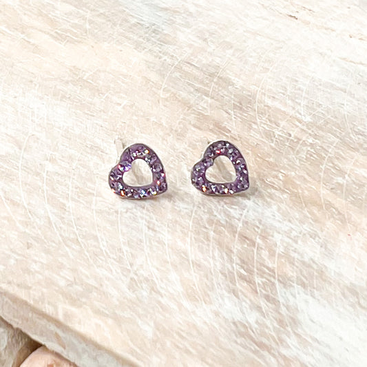 Purple Rhinestone Sterling Silver Stud Earrings