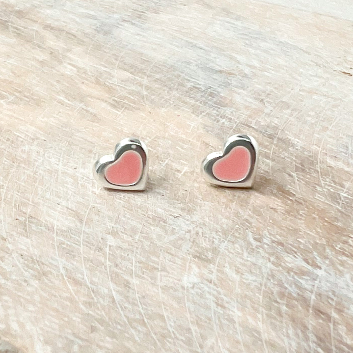 Light Pink Heart Sterling Silver Stud Earrings