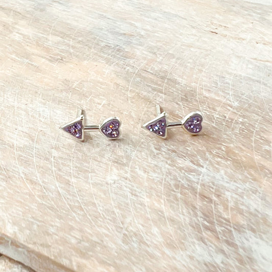 Light Purple Arrow Sterling Silver Stud Earrings