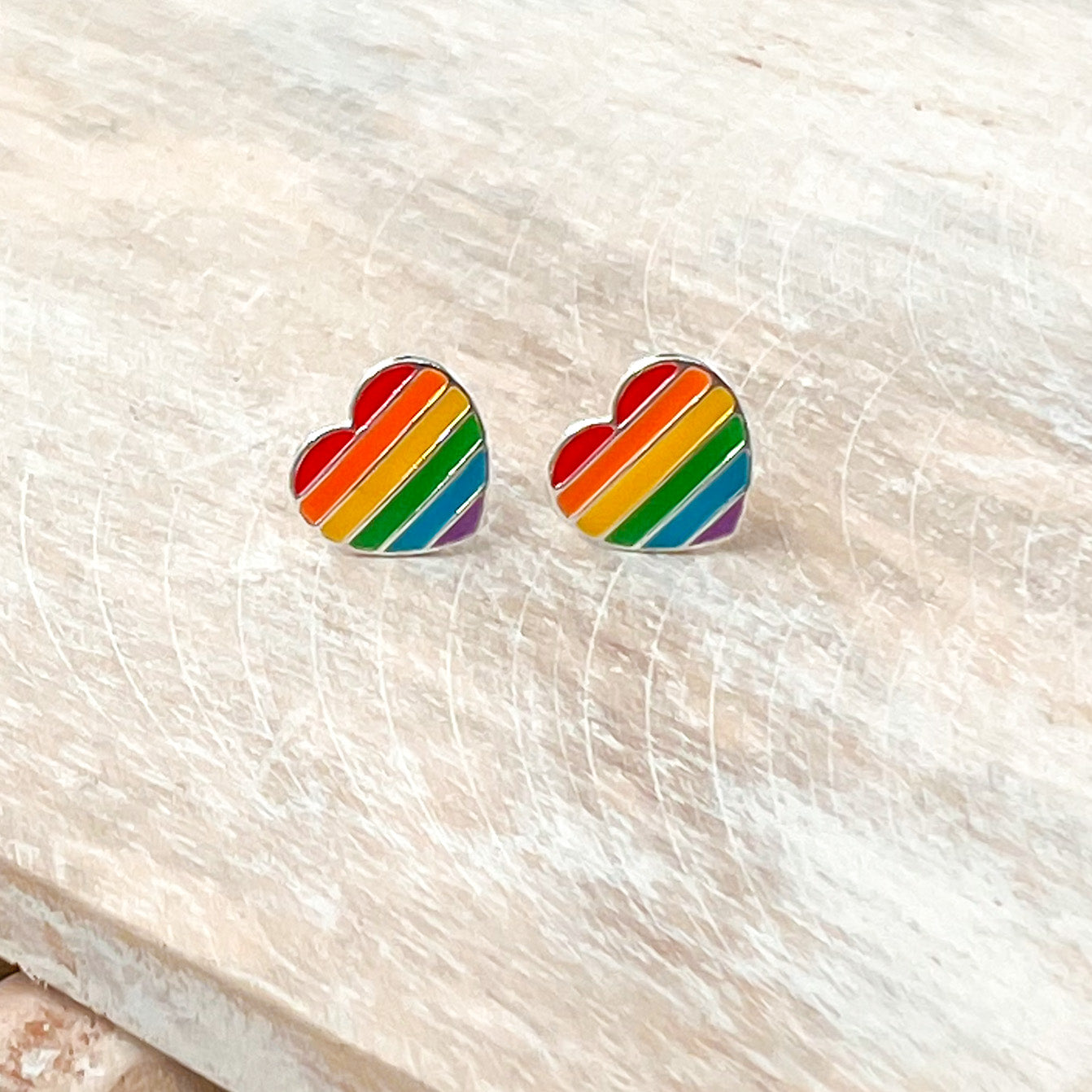 Rainbow Sterling Silver Heart Stud Earrings