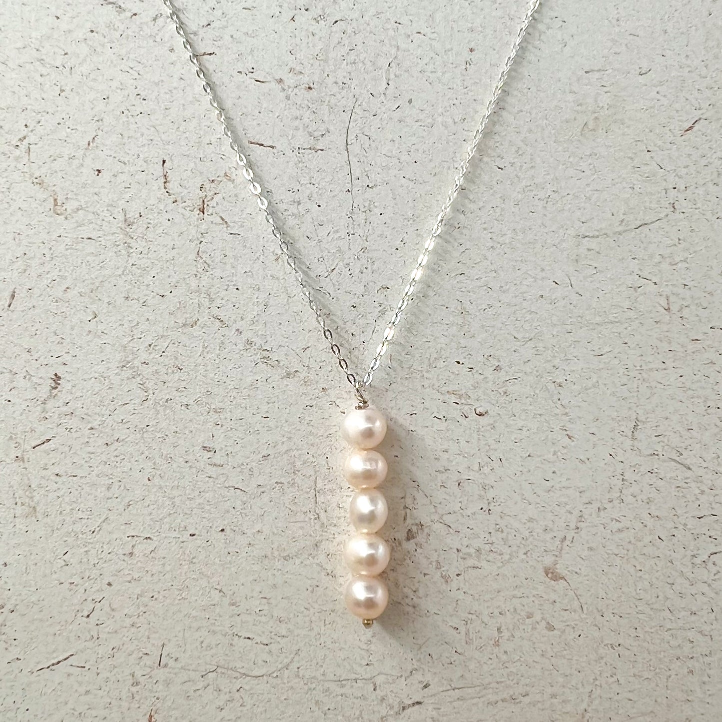 Five Pearl Dainty Pendant Sterling Silver Necklace Perfect for Layering