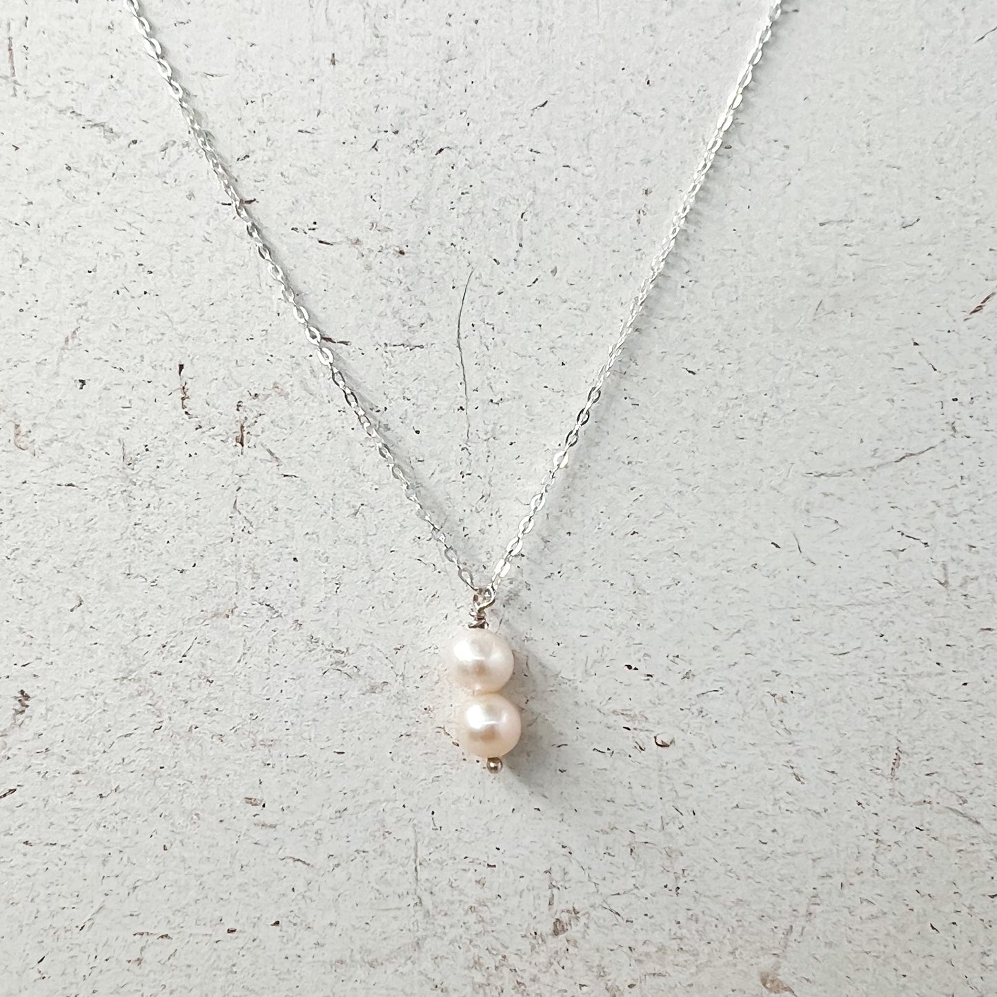 Double Pearl Dainty Pendant Sterling Silver Necklace Minimalist jewelry Perfect for Layering