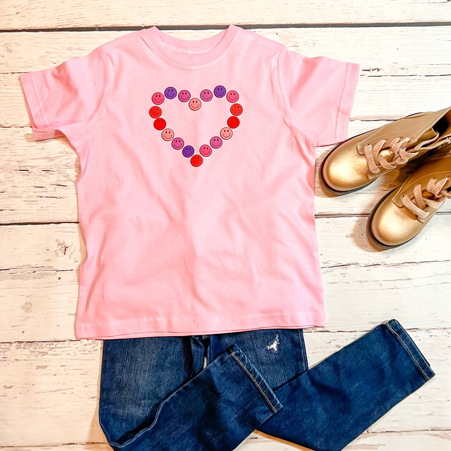 Heart with tiny smiley faces Valentine toddler tshirt